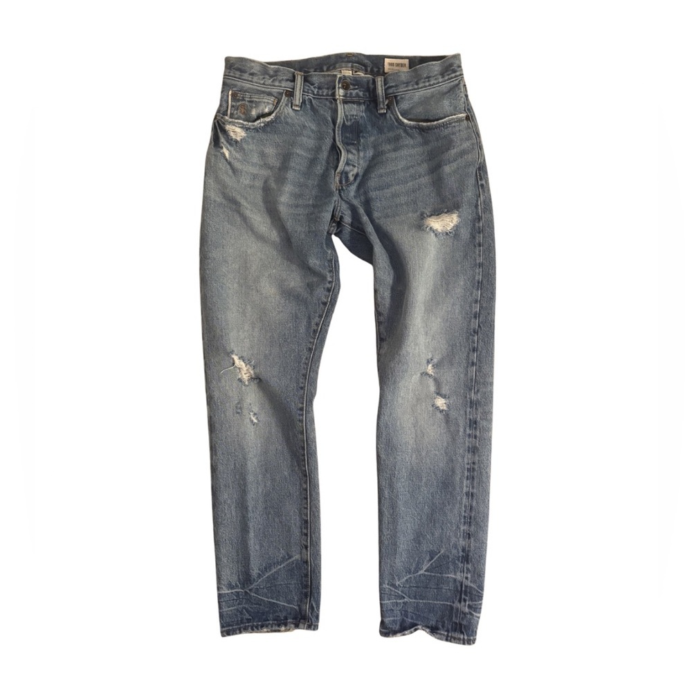 Todd Snyder Men's Distressed Slim Blue Jeans